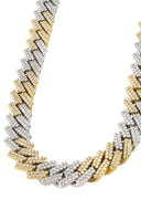 Two Tone Iced Out Diamond Prong Cuban Link Chain