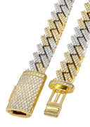 Two Tone Iced Out Diamond Prong Cuban Link Chain