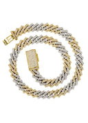 Two Tone Iced Out Diamond Prong Cuban Link Chain