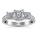 Three Stone Princess Cut Diamond Engagement Ring Enchantment Lattice 14K White Gold