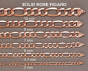 14K Rose Gold Bracelet Solid Figaro For Women