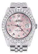 Iced Out Rolex Datejust 36 MM | Stainless Steel | 16.5 Carats of Diamonds | Pink Floral Diamond Dial | Jubilee Band | Model 116200
