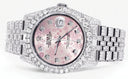 Iced Out Rolex Datejust 36 MM | Stainless Steel | 16.5 Carats of Diamonds | Pink Floral Diamond Dial | Jubilee Band | Model 116200