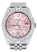 Iced Out Rolex Datejust 36 MM | Stainless Steel | 10 Carats of Diamonds | Floral Pink Roman Diamond Dial | Jubilee Band