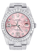 Iced Out Rolex Datejust 36 MM | Stainless Steel | 16.5 Carats of Diamonds | Pink Floral Diamond Dial | Oyster Band | Model 116200