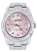 Iced Out Rolex Datejust 36 MM | Stainless Steel | 16.5 Carats of Diamonds | Pink Flower Diamond Dial | Oyster Band | Model 116200