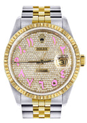 Mens Rolex Datejust Watch 16233 Two Tone | 36Mm | Diamond Pink Arabic Numeral | Jubilee Band