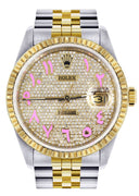Womens Rolex Datejust Watch 16233 Two Tone | 36Mm | Diamond Pink Arabic Numeral | Fluted Bezel | Jubilee Band