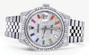 Womens Rolex Datejust Watch 16200  | 36Mm | Color Baguettes Diamond Dial | Fluted Bezel | Jubilee Band