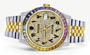 Diamond Gold Rolex Watch For Men 16233 | 36Mm | Rainbow Sapphire Bezel | Iced Out Black Arabic Numeral Dial | Jubilee Band
