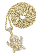 10K Yellow Gold Chain & Cz Ghost Emoticon Pendant | Appx. 18.4 Grams