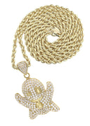 10K Yellow Gold Chain & Cz Ghost Emoticon Pendant | Appx. 18.4 Grams