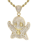 10K Yellow Gold Chain & Cz Ghost Emoticon Pendant | Appx. 18.4 Grams