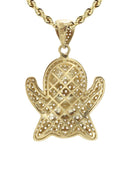 10K Yellow Gold Chain & Cz Ghost Emoticon Pendant | Appx. 18.4 Grams