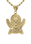 10K Yellow Gold Chain & Cz Ghost Emoticon Pendant | Appx. 18.4 Grams