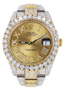 Diamond Iced Out Rolex Datejust 41 | 25 Carats Of Diamonds | Custom Gold Roman Numeral Diamond Dial | Two Tone | Oyster Band