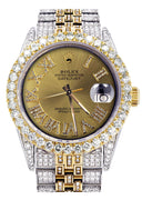 Iced Out Rolex Datejust 36 MM | Two Tone | 10 Carats of Diamonds | Gold Roman Diamond Dial
