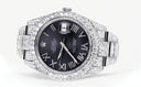 Womens Diamond Iced Out Rolex Datejust 41 | 25 Carats Of Diamonds | Custom Grey Roman Numeral Diamond Dial | Two Row | Oyster Band