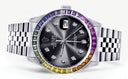 Diamond Gold Rolex Watch For Men 16200 | 36Mm | Rainbow Sapphire Bezel | Jet Black Dial | Jubilee Band