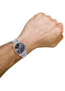 Diamond Gold Rolex Watch For Men 16200 | 36Mm | Rainbow Sapphire Bezel | Jet Black Dial | Jubilee Band