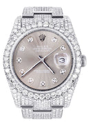 Iced Out Rolex Datejust 36 MM | Stainless Steel | 16.5 Carats of Diamonds | Grey Diamond Dial | Oyster Band | Model 116200