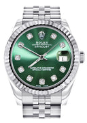 Diamond Rolex Watch | Fluted Bezel | 31MM | Green Diamond Dial | Jubilee Band