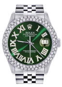 Mens Rolex Datejust Watch 16200 | 36Mm | Green Roman Numeral Dial | Two Row 4.25 Carat Bezel | Jubilee Band
