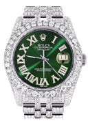 Iced Out Rolex Datejust 36 MM | Stainless Steel | 16.5 Carats of Diamonds | Green Roman Diamond Dial | Jubilee Band | Model 116200