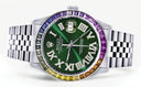 Diamond Gold Rolex Watch For Men 16200 | 36Mm | Rainbow Sapphire Bezel | Green Roman Numeral Dial | Jubilee Band