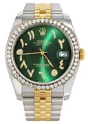 New Style | Hidden Clasp | Gold & Steel Rolex Datejust Watch | 36Mm | Green Arabic Diamond Dial | Jubilee Band