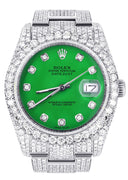 Iced Out Rolex Datejust 36 MM | Stainless Steel | 16.5 Carats of Diamonds | Green Diamond Dial | Oyster Band | Model 116200