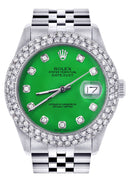 Womens Rolex Datejust Watch 16200 | 36Mm | Green Dial | Two Row 4.25 Carat Bezel | Jubilee Band