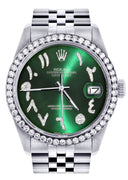 Diamond Mens Rolex Datejust Watch 16200 | 36Mm | Green Arabic Diamond Dial | Jubilee Band
