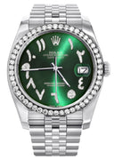 New Style | Hidden Clasp | Diamond Rolex Datejust Watch | 36Mm | Green Arabic Diamond Dial | Jubilee Band