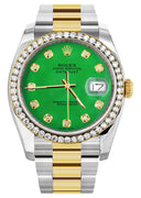 New Style | Diamond Gold Rolex Watch For Men | 36Mm | Green Dial | Oyster Band