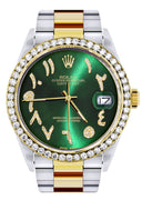 Gold & Steel Rolex Datejust Watch 16233 for Men | 36Mm | Green Arabic Diamond Dial | Oyster Band