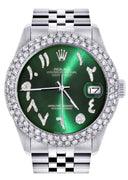 Mens Rolex Datejust Watch 16200 | 36Mm | Green Arabic Diamond Dial | Two Row 4.25 Carat Bezel | Jubilee Band
