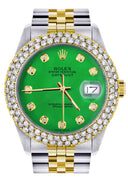 Diamond Gold Rolex Watch For Men 16233 | 36Mm | Custom Green Dial | Two Row 4.25 Carat Bezel | Jubilee Band