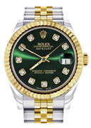 Diamond Gold Rolex Watch | Fluted Bezel | 31MM | Green Diamond Dial | Jubilee Band