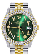 Diamond Gold Rolex Watch For Women 16233 | 36Mm | Green Arabic Diamond Dial | Two Row 4.25 Carat Bezel | Jubilee Band