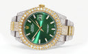 Womens Diamond Iced Out Rolex Datejust 41 | 25 Carats Of Diamonds | Green Diamond Dial | Two Tone | Two Row | Oyster Band