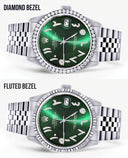 Diamond Mens Rolex Datejust Watch 16200 | 36Mm | Green Arabic Diamond Dial | Jubilee Band