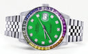 Diamond Gold Rolex Watch For Men 16200 | 36Mm | Rainbow Sapphire Bezel | Green Dial | Jubilee Band