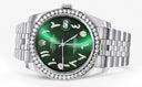 New Style | Hidden Clasp | Diamond Rolex Datejust Watch | 36Mm | Green Arabic Diamond Dial | Jubilee Band