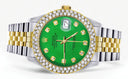Diamond Gold Rolex Watch For Women 16233 | 36Mm | Custom Green Dial | Two Row 4.25 Carat Bezel | Jubilee Band