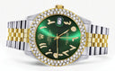Diamond Gold Rolex Watch For Women 16233 | 36Mm | Green Arabic Diamond Dial | Two Row 4.25 Carat Bezel | Jubilee Band
