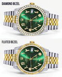 Gold & Steel Rolex Datejust Watch 16233 for Men  | 36Mm | Green Arabic Diamond Dial | Jubilee Band