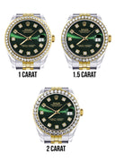 Diamond Gold Rolex Watch | Diamond Bezel | 31MM | Green Dial | Jubilee Band