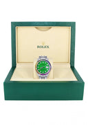Diamond Gold Rolex Watch For Men 16200 | 36Mm | Rainbow Sapphire Bezel | Green Dial | Jubilee Band