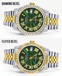Gold & Steel Rolex Datejust Watch 16233 for Men | 36Mm | Green Roman Dial | Jubilee Band